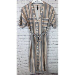 RVCA Womens' Tan Black White Circus Striped Midi Shirt Dress Size XS